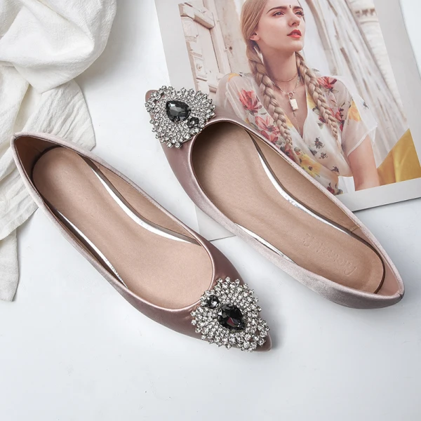 Chic / Belle Rouge Cuir Cristal Chaussure De Mariée 2019 Faux Diamant Plate À Bout Pointu Mariage