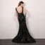 Sexy Noire Robe De Soirée 2019 Trompette / Sirène Encolure Dégagée Paillettes Faux Diamant En Dentelle Fleur Sans Manches Dos Nu Train De Balayage Robe De Ceremonie