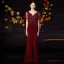 Luxe Bordeaux Robe De Soirée 2019 Princesse V-Cou Perlage Faux Diamant Cristal Perle Paillettes Manches Courtes Dos Nu Train De Balayage Robe De Ceremonie