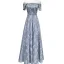 Luxury / Gorgeous Grey Evening Dresses  2019 A-Line / Princess Scoop Neck Beading Rhinestone Lace Flower Short Sleeve Floor-Length / Long Formal Dresses