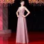 Luxury / Gorgeous Candy Pink Evening Dresses  2019 A-Line / Princess Scoop Neck Beading Tassel Pearl Lace Flower Crystal Cap Sleeves Floor-Length / Long Formal Dresses
