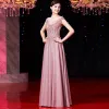 Luksusowe Cukierki Różowy Sukienki Wieczorowe 2019 Princessa Wycięciem Frezowanie Kutas Perła Z Koronki Kwiat Kryształ Rękawy z Kapturkiem Długie Sukienki Wizytowe