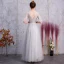 Elegant Silver Evening Dresses  2019 A-Line / Princess V-Neck Rhinestone Lace Flower 1/2 Sleeves Backless Floor-Length / Long Formal Dresses