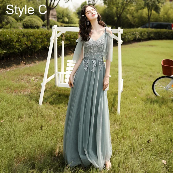 Modest Simple Mint Green Lace Flower Bridesmaid Dresses 2021 A-Line Princess Scoop Neck Modest Simple Mint Green Lace Flower Bridesmaid Dresses 2021 A-Line Princess Scoop Neck