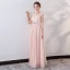 Elegant Pearl Pink Evening Dresses  2018 Empire Lace Appliques Crystal Sash Scoop Neck Backless Sleeveless Floor-Length / Long Formal Dresses