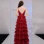 Chic / Belle Bordeaux Robe De Soirée 2019 Princesse Bretelles Spaghetti Tachetée Sans Manches Dos Nu Volants en Cascade Longue Robe De Ceremonie