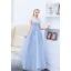 Élégant Bleu Ciel Volants Robe De Soirée 2019 Princesse V-Cou Paillettes En Dentelle Fleur Noeud Sans Manches Dos Nu Longue Robe De Ceremonie