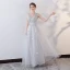 Élégant Gris Robe De Soirée 2018 Princesse Cristal En Dentelle Fleur Appliques Ceinture V-Cou Dos Nu Sans Manches Longue Robe De Ceremonie
