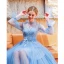 Moderne / Mode Bleu Robe De Soirée 2019 Princesse Col Haut Perle Appliques Paillettes En Dentelle Fleur Manches Longues Dos Nu Longue Robe De Ceremonie