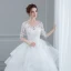 Elegant White Wedding Dresses 2018 Ball Gown Lace Flower Scoop Neck Pierced Cascading Ruffles 1/2 Sleeves Floor-Length / Long Wedding