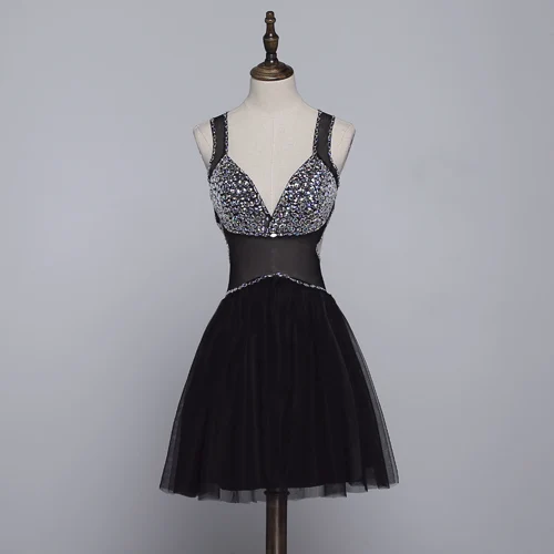 Sexy Lavande Robe De Cocktail 2019 Princesse V-Cou Perlage Faux Diamant Sans Manches Dos Nu Courte Robe De Ceremonie