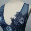 Sexy Marineblau Durchsichtige Abendkleider 2019 Meerjungfrau V-Ausschnitt Perle Strass Spitze Blumen Ärmellos Rückenfreies Sweep / Pinsel Zug Festliche Kleider