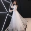 Élégant Blanche Robe De Soirée 2019 Princesse V-Cou Paillettes En Dentelle Fleur 3/4 Manches Longue Robe De Ceremonie