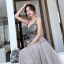 Charmant Gris Robe De Soirée 2019 Princesse V-Cou Perlage Paillettes Sans Manches Dos Nu Train De Balayage Robe De Ceremonie