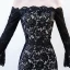 Chic / Beautiful Black Evening Dresses  2018 Trumpet / Mermaid Lace Flower Off-The-Shoulder Backless Long Sleeve Floor-Length / Long Formal Dresses