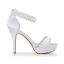 Sexy White Satin Prom Latin Dance Shoes 2021 Pearl Ankle Strap 10 cm Open / Peep Toe Womens Sandals High Heels