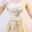 Scintillantes Doré Robe De Soirée 2018 Princesse Glitter Paillettes Métal Ceinture De l'épaule Dos Nu Manches Courtes Longue Robe De Ceremonie
