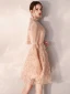 Modern / Fashion Pearl Pink Homecoming Graduation Dresses 2019 A-Line / Princess High Neck Appliques Sequins 1/2 Sleeves Knee-Length Formal Dresses