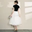 Chinese style Black Homecoming Graduation Dresses 2019 A-Line / Princess High Neck Lace Flower Star Short Sleeve Tea-length Formal Dresses