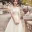 Chic / Beautiful Champagne Wedding Dresses 2019 A-Line / Princess Off-The-Shoulder Star Beading Lace Flower Short Sleeve Backless Floor-Length / Long