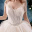 Schöne Champagner Brautkleider / Hochzeitskleider 2019 Ballkleid Rüschen Bandeau Perlenstickerei Ärmellos Rückenfreies Königliche Schleppe