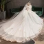 Élégant Champagne Robe De Mariée 2019 Princesse De l'épaule Perle Paillettes En Dentelle Fleur Manches Courtes Chapel Train