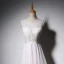 Elegant White Pearl Pink Evening Dresses  A-Line / Princess 2018 Pearl Covered Button Lace Flower Sash Scoop Neck Sleeveless Floor-Length / Long Formal Dresses