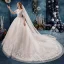Classy Ivory Wedding Dresses 2019 A-Line / Princess Scoop Neck Beading Sequins Pearl Lace Flower Short Sleeve Backless Cathedral Train