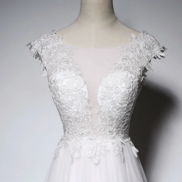 Élégant Blanche Perle Rose Robe De Soirée 2018 Princesse En Dentelle Appliques Encolure Dégagée Dos Nu Sans Manches Longue Robe De Ceremonie