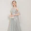 Elegant Grey Evening Dresses  2019 A-Line / Princess Scoop Neck Appliques Lace Flower Sleeveless Backless Floor-Length / Long Formal Dresses