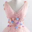 Elegant Pearl Pink Prom Dresses 2019 A-Line / Princess V-Neck Appliques Pearl Lace Flower Sleeveless Backless Floor-Length / Long Formal Dresses