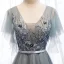 Elegant Grey Evening Dresses  2019 A-Line / Princess V-Neck Beading Sequins Lace Flower Sash Short Sleeve Backless Floor-Length / Long Formal Dresses