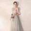 Classy Grey Evening Dresses  2019 A-Line / Princess V-Neck Beading Sleeveless Backless Floor-Length / Long Formal Dresses