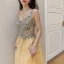 Sexy Jaune Robe De Soirée 2019 Princesse V-Cou Paillettes Sans Manches Dos Nu Longue Robe De Ceremonie