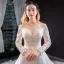 Luxury / Gorgeous Ivory Wedding Dresses 2019 Trumpet / Mermaid Scoop Neck Beading Sequins Lace Flower Long Sleeve Backless Detachable Chapel Train