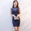 Chic / Belle Bleu Marine Robe De Soirée 2019 Trompette / Sirène Encolure Dégagée Perlage Gland Paillettes Sans Manches Courte Robe De Ceremonie