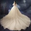 Charmant Champagne Robe De Mariée 2019 Princesse Encolure Dégagée En Dentelle Fleur Perlage Paillettes 1/2 Manches Dos Nu Cathedral Train Mariage