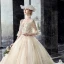 Luxe Champagne Robe De Mariée 2019 Princesse V-Cou Perlage Paillettes En Dentelle Fleur 3/4 Manches Dos Nu Cathedral Train