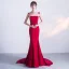 Chic / Belle Bordeaux Robe De Soirée 2018 Trompette / Sirène En Dentelle Appliques Noeud Encolure Dégagée Sans Manches Train De Balayage Robe De Ceremonie