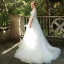 Elegant Ivory Wedding Dresses 2019 A-Line / Princess Scoop Neck Lace Flower 1/2 Sleeves Backless Chapel Train