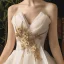 Edles Champagner Brautkleider / Hochzeitskleider 2019 A Linie Bandeau Applikationen Perle Pailletten Spitze Blumen Ärmellos Rückenfreies Fallende Rüsche Königliche Schleppe