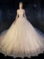 High-end Champagne Wedding Dresses 2019 A-Line / Princess Spaghetti Straps Beading Crystal Lace Flower Sleeveless Backless Royal Train