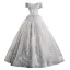 Elegant Grey Prom Dresses 2019 A-Line / Princess Off-The-Shoulder Pearl Lace Flower Short Sleeve Backless Floor-Length / Long Formal Dresses
