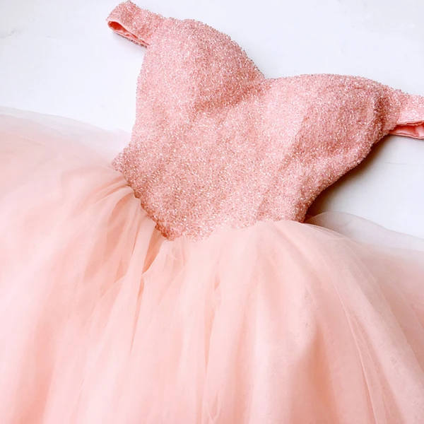 Élégant Perle Rose Robe De Cocktail 2018 Robe Boule Perlage Cristal De l'épaule Dos Nu Sans Manches Courte Robe De Ceremonie