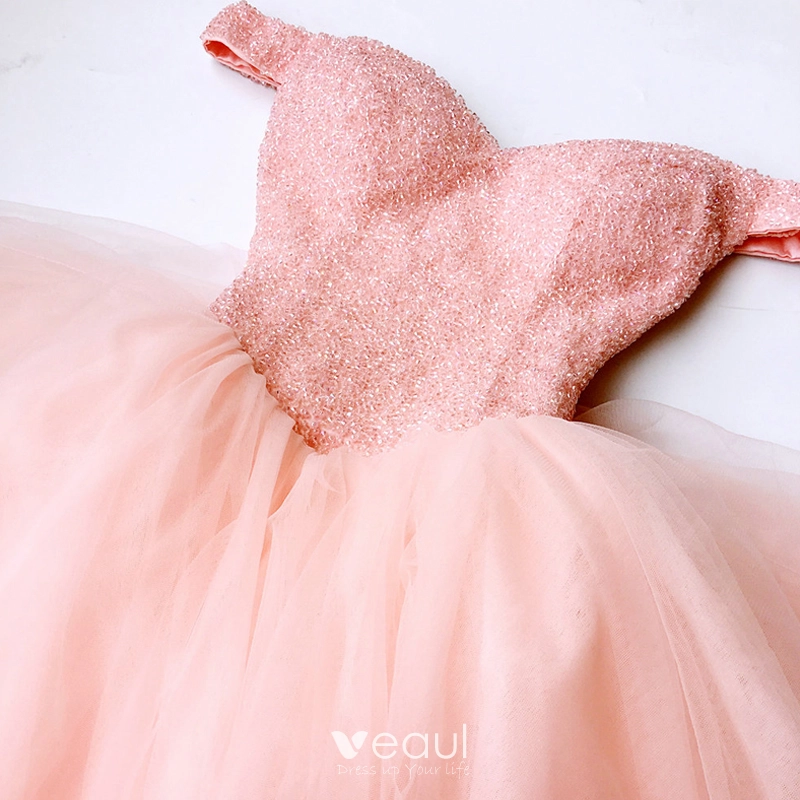Elegant Pearl Pink Cocktail Dresses 2018 Ball Gown Beading Crystal Off The Shoulder Backless Sleeveless Short Formal Dresses Elegant Pearl Pink Cocktail Dresses 2018 Ball Gown Beading Crystal Off The Shoulder Backless Sleeveless Short Formal Dresses