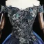 Vintage / Retro Navy Blue Prom Dresses 2019 A-Line / Princess Off-The-Shoulder Pearl Lace Flower Sleeveless Backless Floor-Length / Long Formal Dresses
