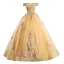 Classic Gold Quinceañera Prom Dresses 2019 Ball Gown Off-The-Shoulder Beading Sequins Lace Flower Sleeveless Backless Floor-Length / Long Formal Dresses