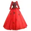 Elegant Red Prom Dresses 2019 Ball Gown Scoop Neck Beading Tassel Rhinestone Lace Flower Long Sleeve Backless Floor-Length / Long Formal Dresses