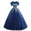 Vintage / Originale Bleu Marine Robe De Bal 2019 Robe Boule Volants Col Haut Faux Diamant Perle En Dentelle Fleur Manches Courtes Dos Nu Longue Robe De Ceremonie
