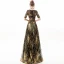 Chic / Beautiful Black Gold Evening Dresses  2019 A-Line / Princess Scoop Neck Sequins Rhinestone Short Sleeve Floor-Length / Long Formal Dresses